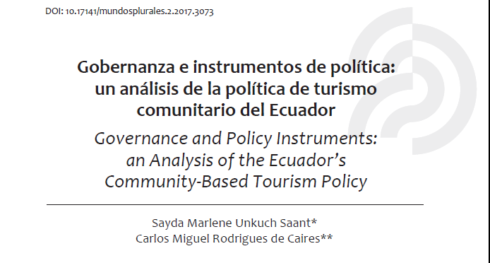 Gobernanza e instrumentos de política: un análisis de la política de turismo comunitario del Ecuador - Sendas de Turismo Comunitario
